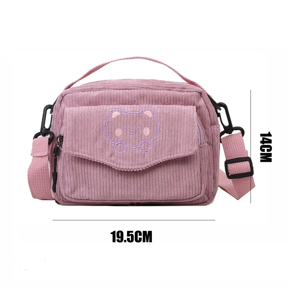 Fashion Women Corduroy Cartoon Bear Print Shoulder Bags Student Tote Messenger Bag Satchel Travel Handbags