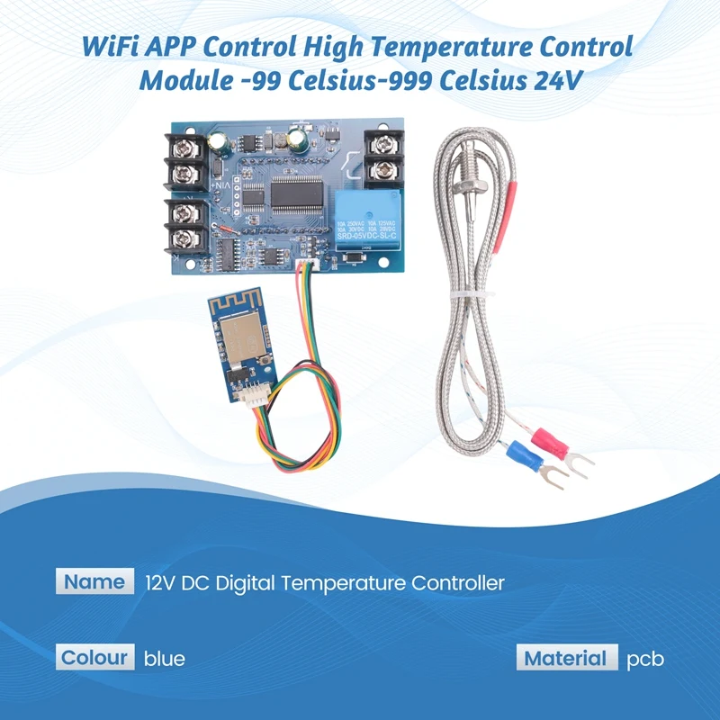 12V DC Digital Temperature Controller, Wifi APP Control High Temperature Control Module -99 Celsius-999 Celsius 24V
