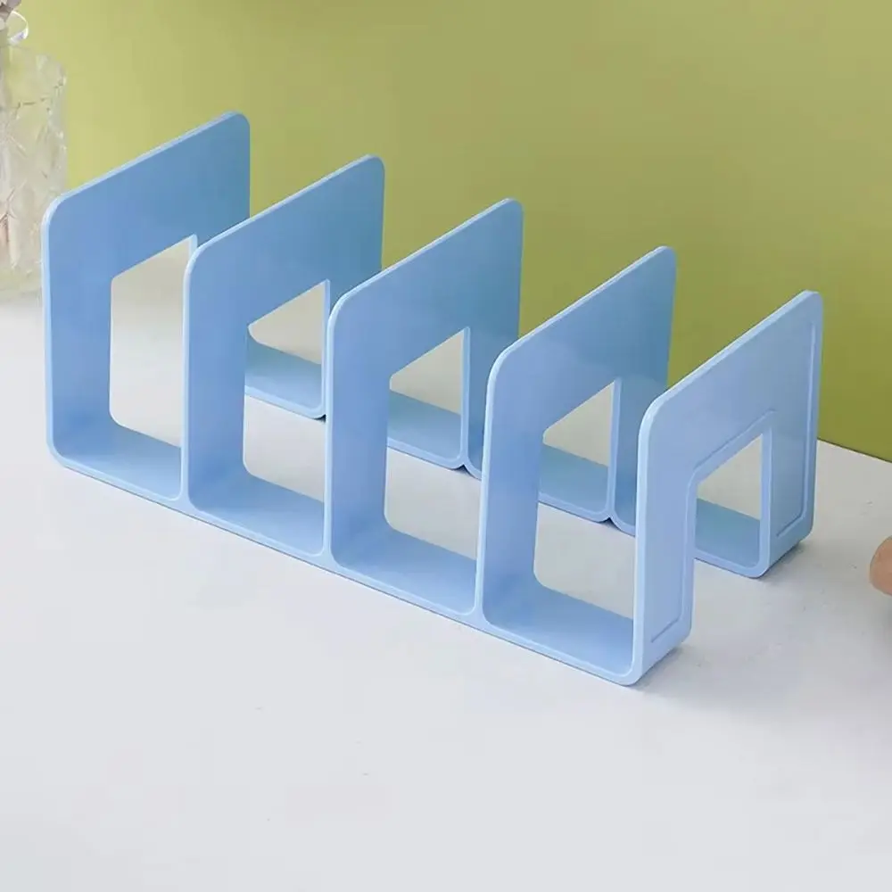 1Pcs New 4 Grids Bookends Stand Plastic Macaron Colored Book Holder Book Storage Rack School Stationery