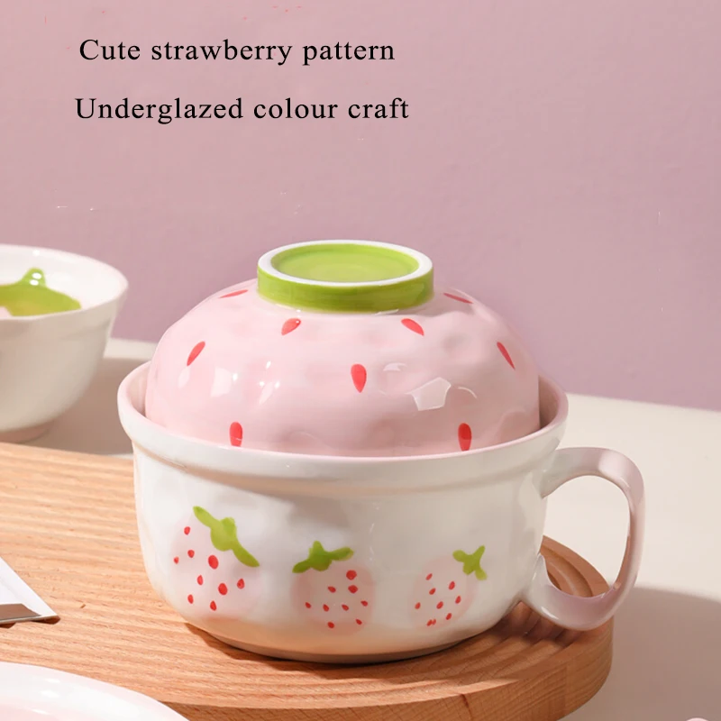 Милые керамические миски, бытовые, 700 мл, новая высокоэстетичная обеденная посуда с крышкой, подглазурный цвет, студенческая миска для лапши быстрого приготовления