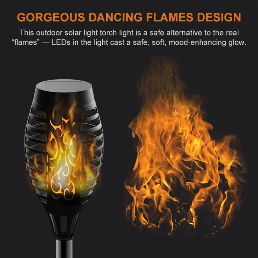 LED Outdoor Solar Lights Landscape Pathway Lighting Waterproof Flickering Dancing Torch Flame Lawn Lamps Patio Garden Decoration