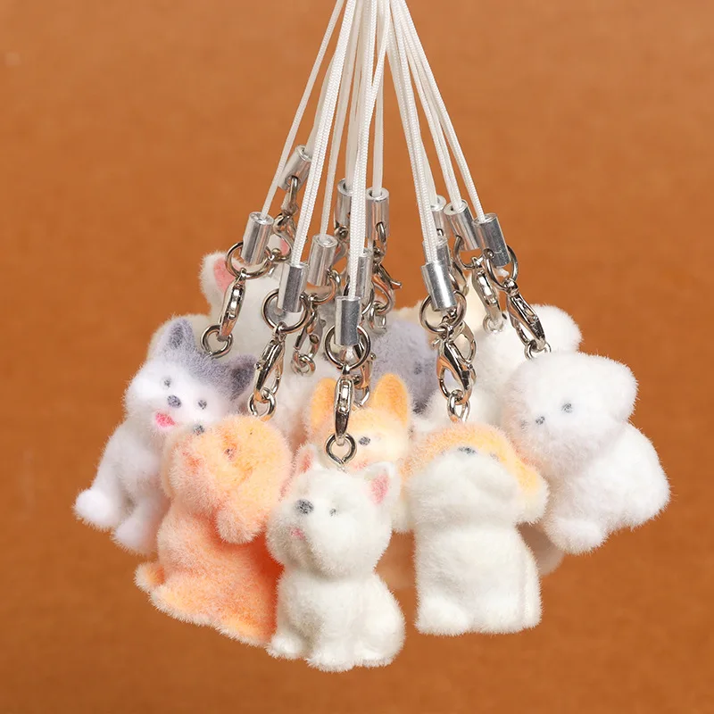 Cute Flocked Puppy Keychain for Women Girl Phone Lanyard Dog Lovers Bag Charms Tremdy Key Chains Couple Friend Kids Gift Брелок