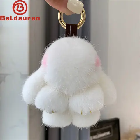 Cute Girls Fluffy Mink Fur Mini Rabbit Keychain Crystal Pom Pom Bunny Keychain On Bag Women Car Trinket Jewelry Girlfriend Gift