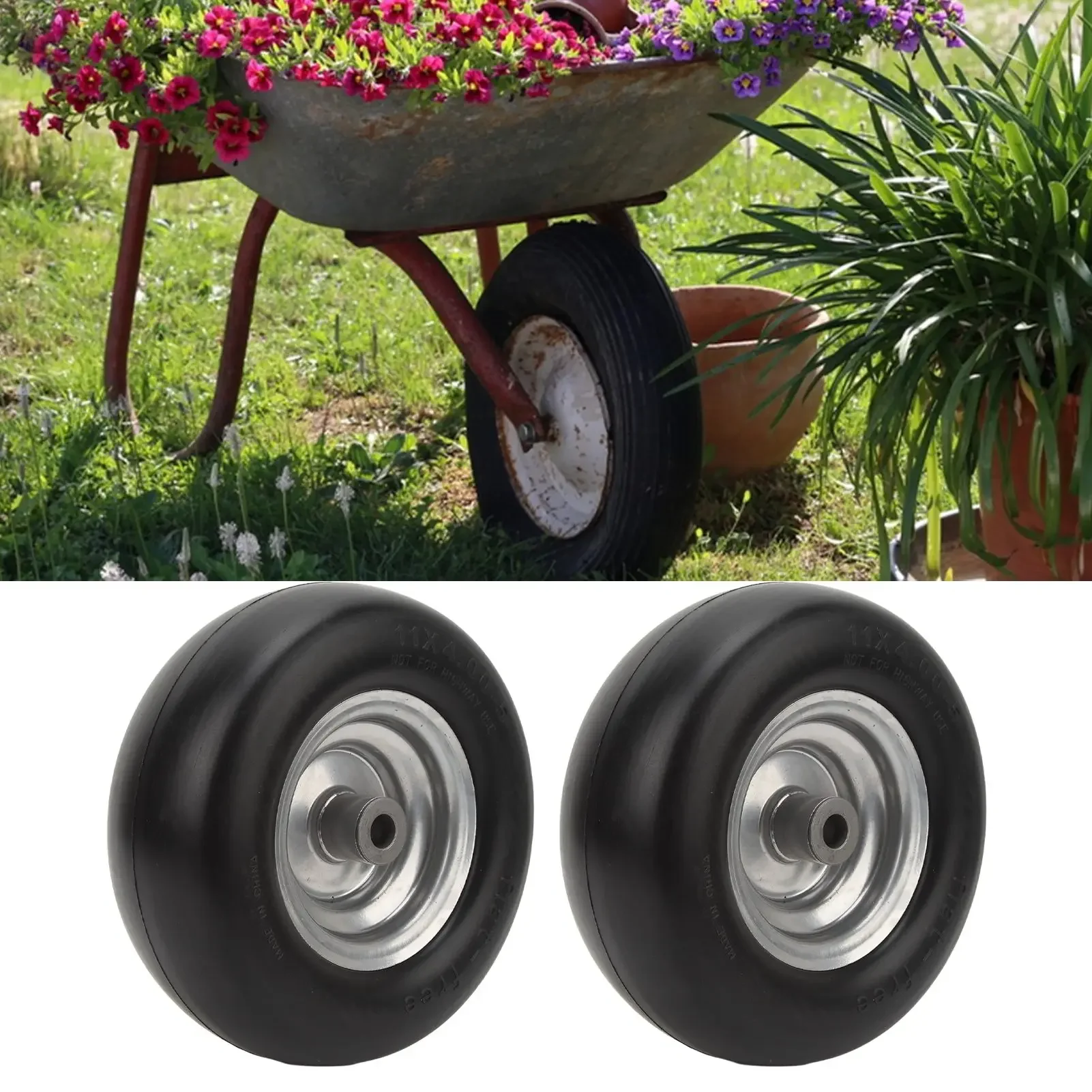 2Pcs Lawn Mower Tire Inflation Free 11in Diameter 4in Width Accessory for Replacement