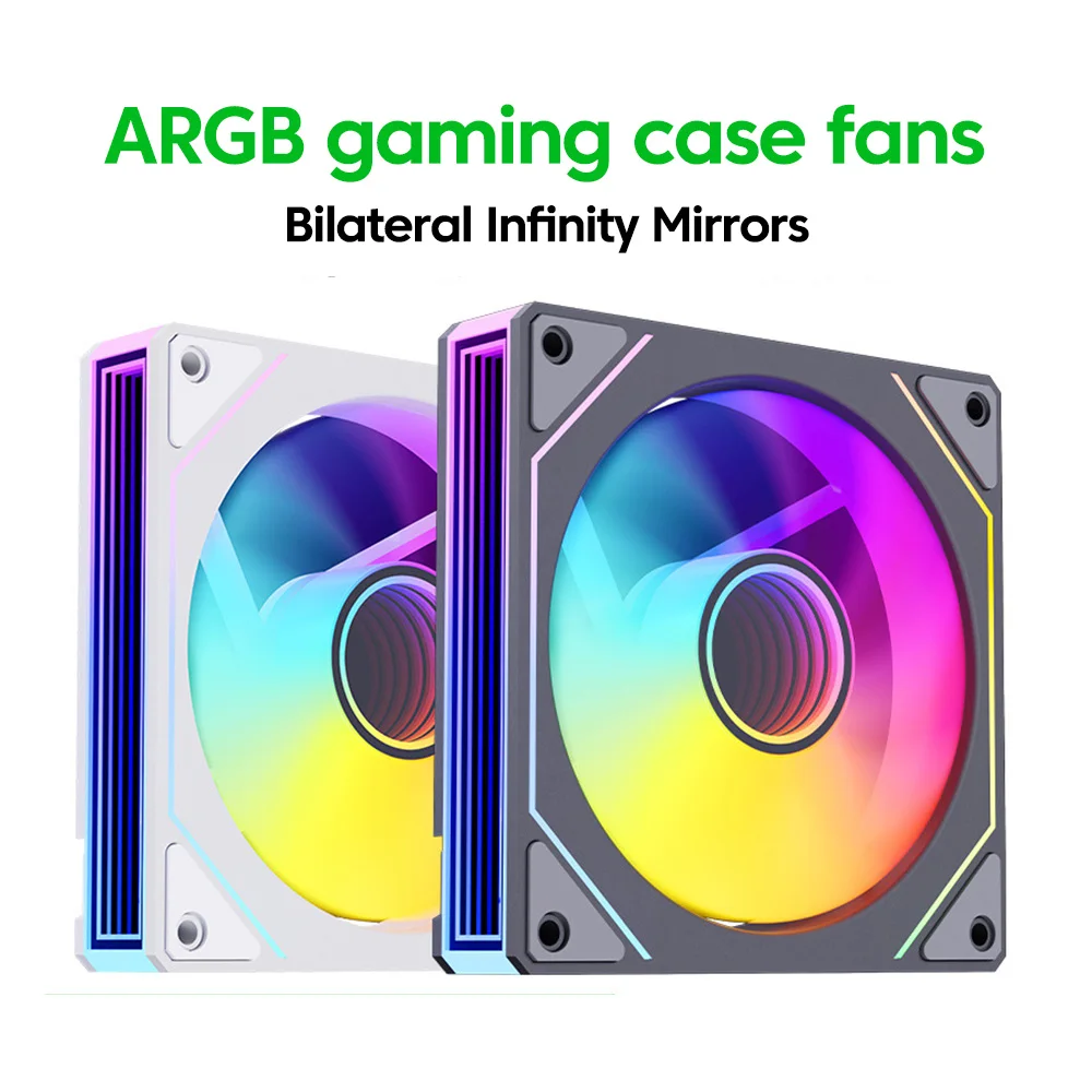 Bilateral Infinite Mirror ARGB PC Fan 120mm High Airflow Quiet Copper Alloy Motor 16.5M Colors Reversible Blade Computer Case