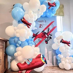 102Pcs A set of retro airplane themed balloon wreath and arch set, birthday party, airplane model scene decoration