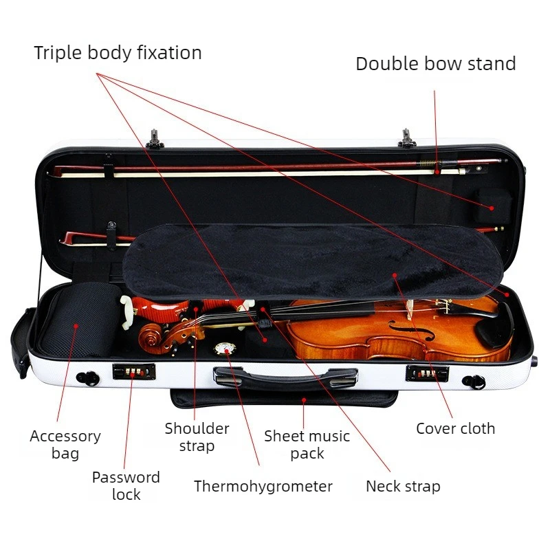 3/4-4/4 Violin Case Lightweight Violin Storage Box Waterproof Violins Protect Box Portable Violins Backpack with Music Score Bag