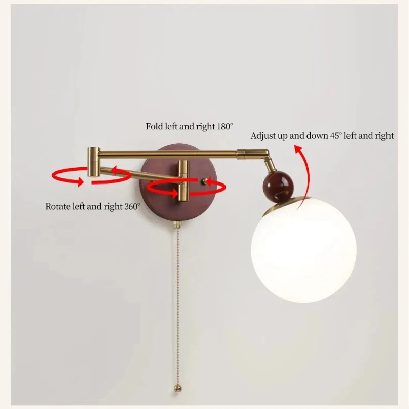 Imagem -06 - Modern Folding Rocker Arm Lâmpada de Parede Madeira Maciça Retrátil Girando o Braço Longo Quarto Cabeceira Estudo Luz de Parede de Leitura