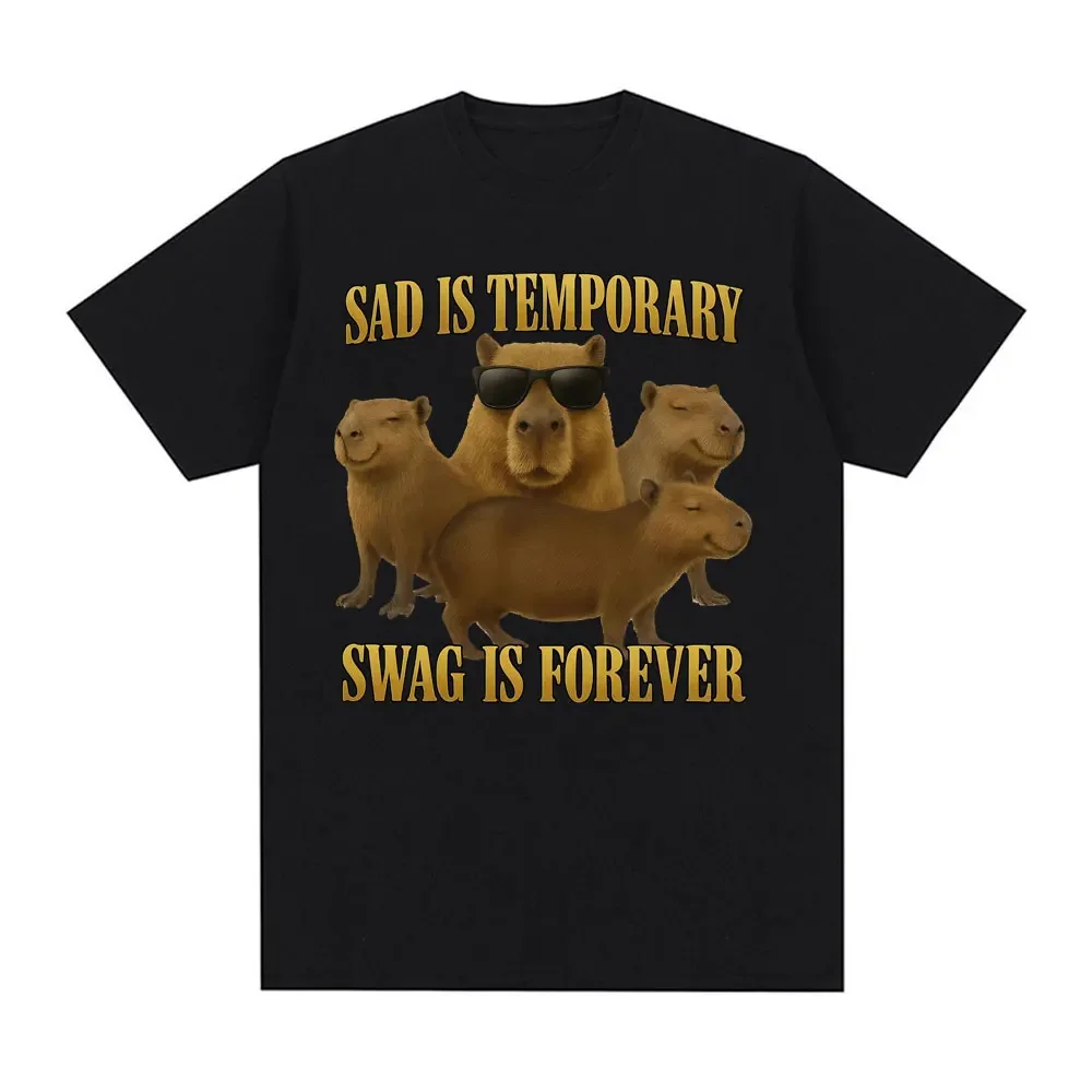 

Футболка Sad Is Temporary Swag Is Forever Meme T Shrt Vintage Capybara Funny Y2k, унисекс, повседневная свободная футболка с коротким рукавом
