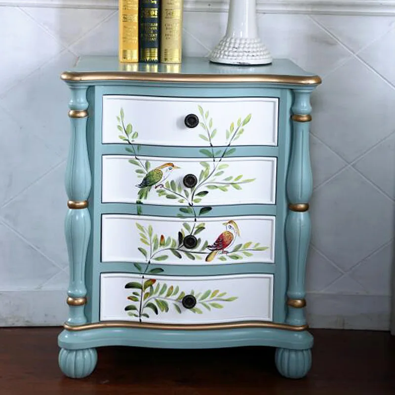 

Country blue bedside storage retro painted solid wood four buckets