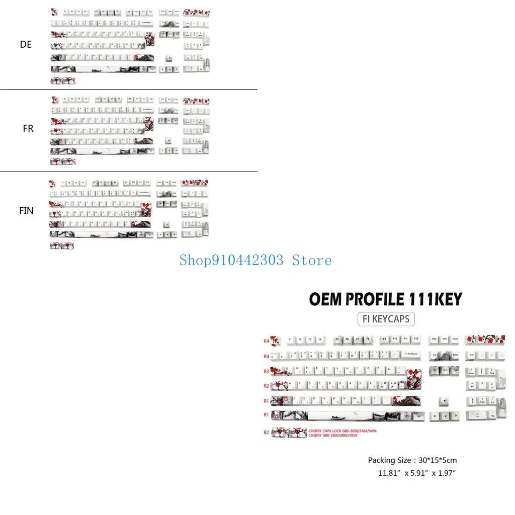 

L4MD Plum Blossom Колпачки для клавиш PBT Сублимационная механическая клавиатура Keycap 111 ключей OEM-профиль для Cherry MX