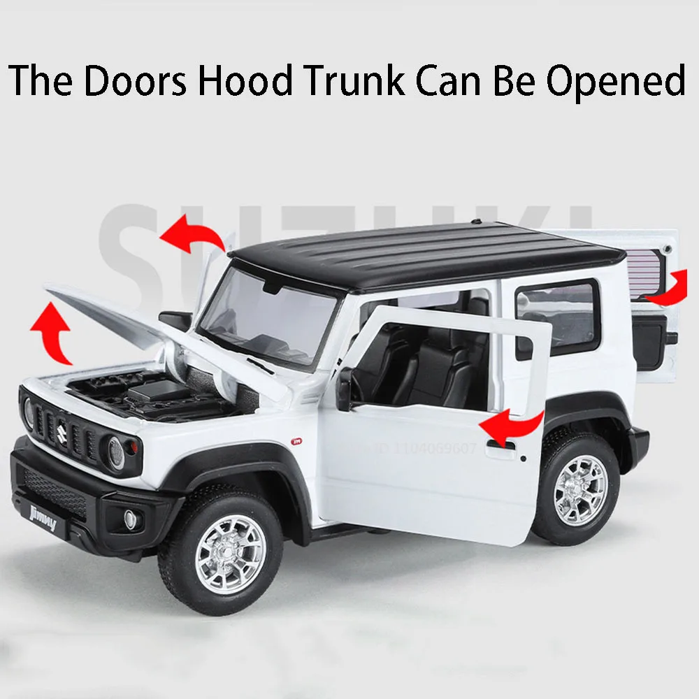 1:24 Suzuki Jimny Car Model Toys Alloy Diecast SUV 4 Doors Opened Pull Back Sound Light Shock Absorption Ornament Vehicles Gifts