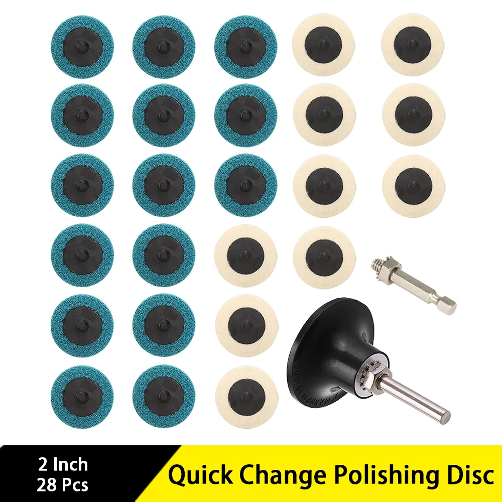 

2 Inch Quick Change Polishing Disc 28 Pcs with Blue Fine Surface Conditioning Discs and Wool Sanding Disc for Polishing and Sand