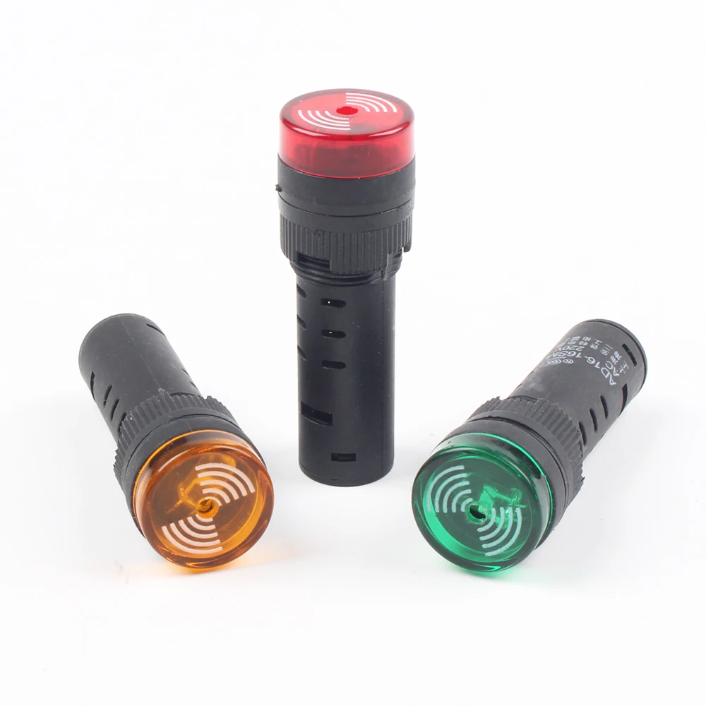 カラフルな AD16-16SM 12V 24V 110V 220V 16 ミリメートルフラッシュ信号光赤色 LED アクティブブザービープアラームインジケータ赤緑黄
