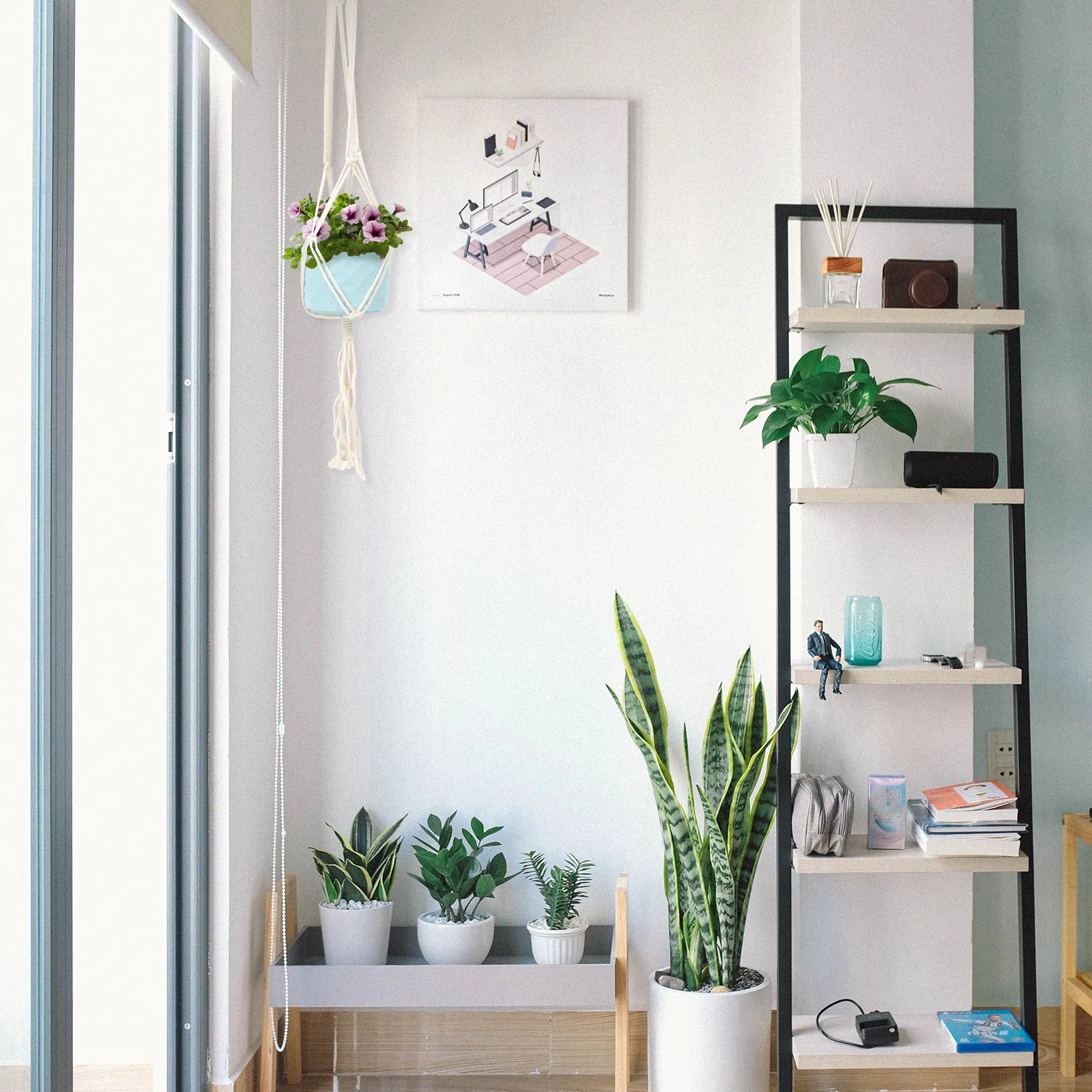 Macrame Ukulele Wall Hanger Cotton Linen Woven Rustic Guitar Holder Decorative Plant Pot Basket Macrame Ukulele Hanger