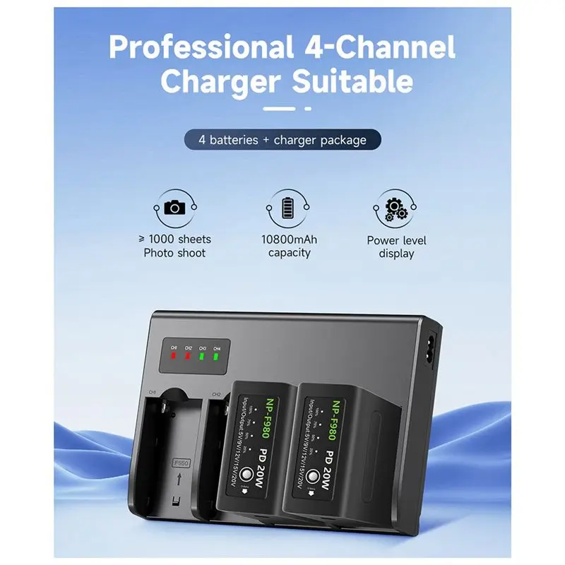 FULL-NP F960 NPF970 NP-F970 4-Channel Digital Camera Battery W LCD Display For Sony NP-F550 F750 F970(US Plug) Easy Inst