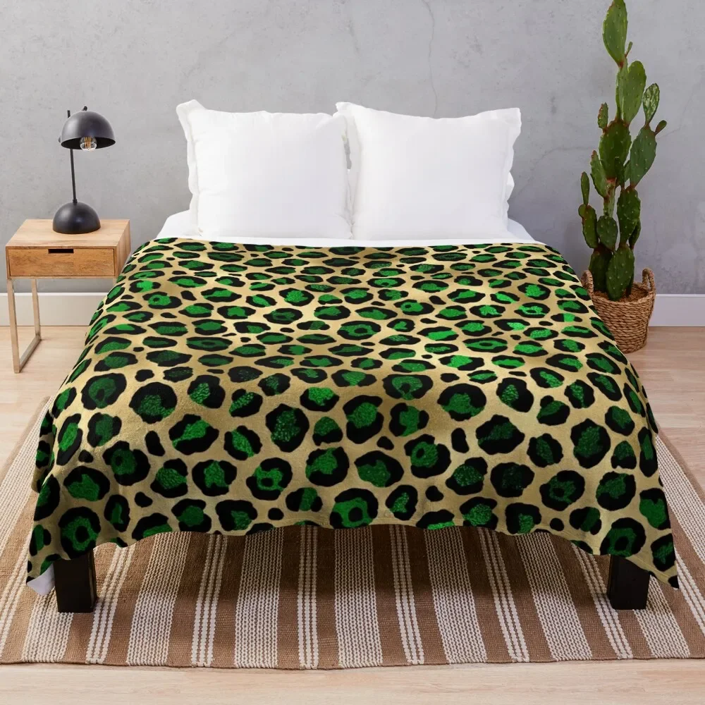 

Emerald Green Leopard Print Throw Blanket Warm Sofa Plaid on the sofa Polar Blankets