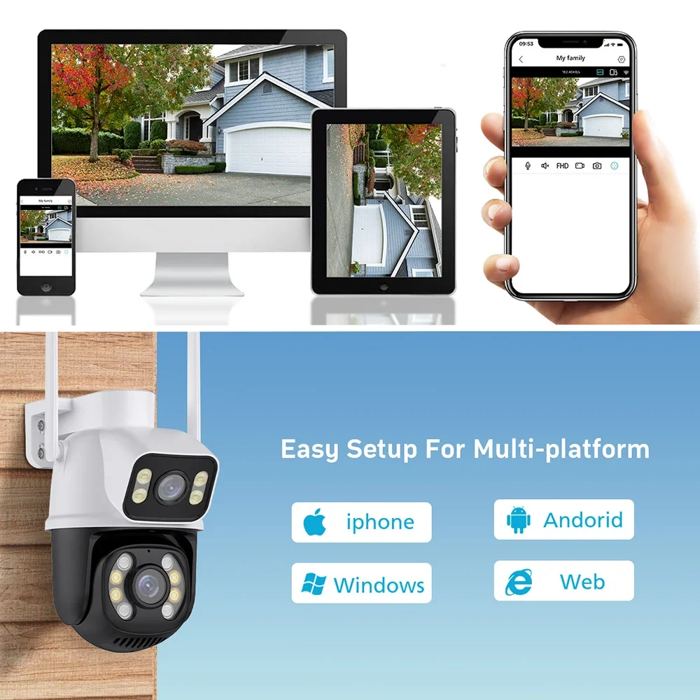 PEGTAH-CCTV Surveillance Camera, 8MP, 4K PTZ, WiFi IP Camera, Dual Lens Screen, Color Night Vision, Auto Track, ICSEE APP