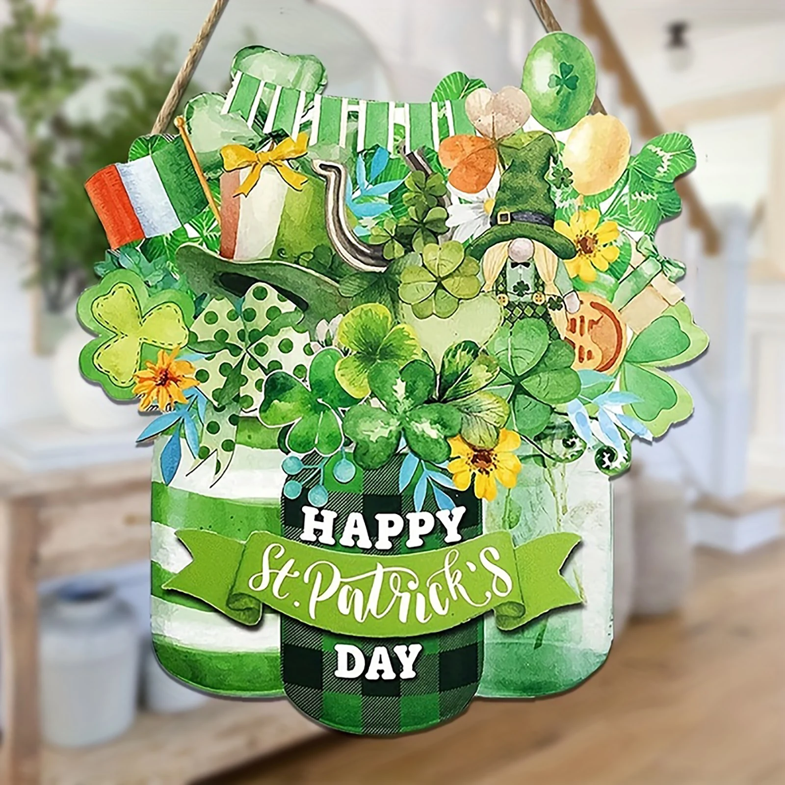 St.Patrick's Day Hanging Wood Signs -  Art Deco Style Irish Theme Ornaments,  Shamrock and Lucky Phrases Wall Decor for Home