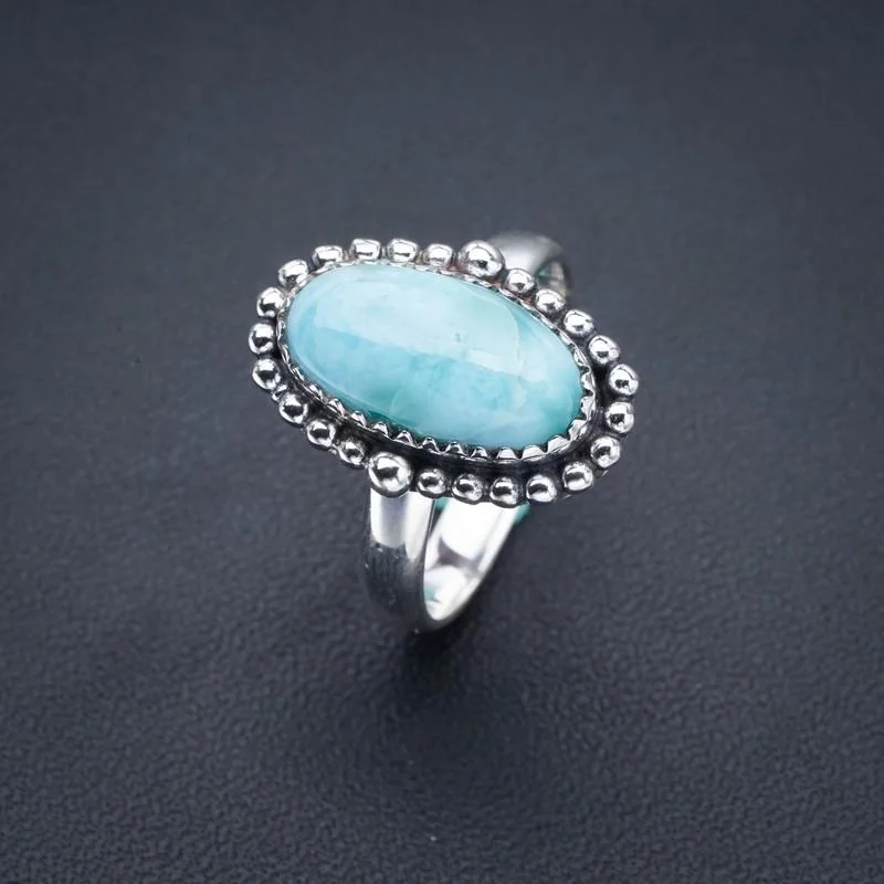 StarGems Natural Larimar  Handmade 925 Sterling Silver Ring 8.75 F0257