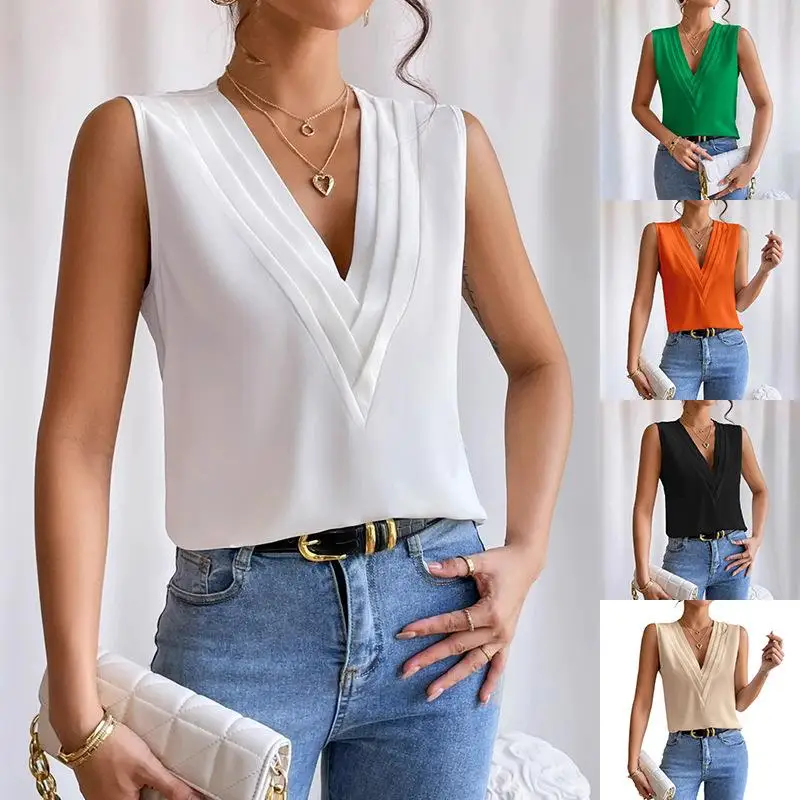 

Женская футболка без рукавов с воротником, из полиэстера, однотонная, с декоративными вставками, без бренда