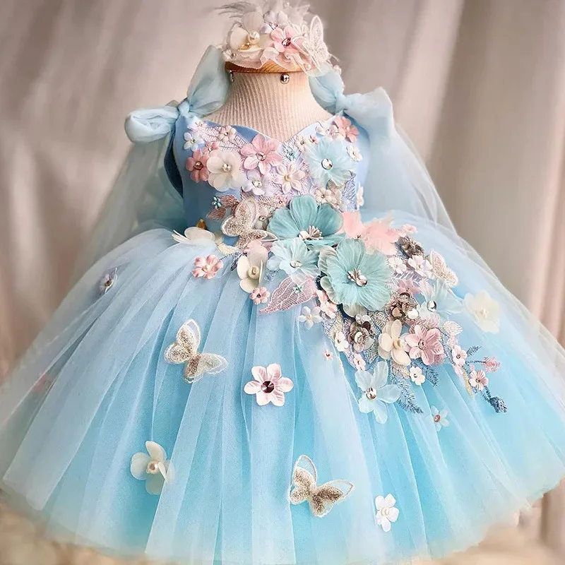 

0-6-year-old luxurious and elegant butterfly girl princess dress formal anniversary celebration fluffy dress model art performan