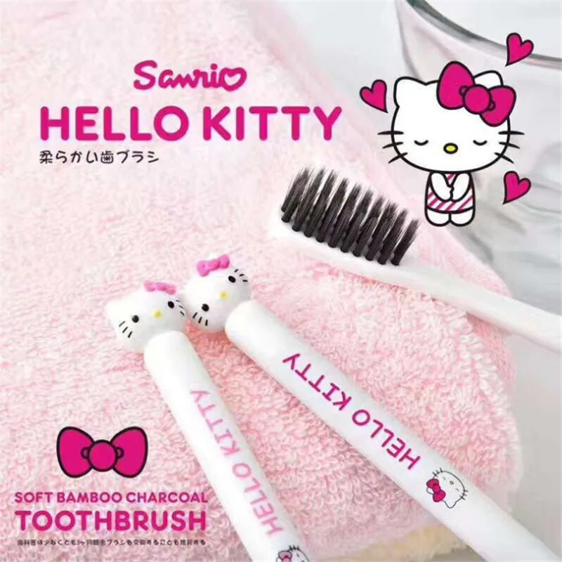 Kawaii Sanrio Soft Toothbrush Hello Kitty Portable For Travel Household Bamboo Charcoal Fine Wire Toothbrush