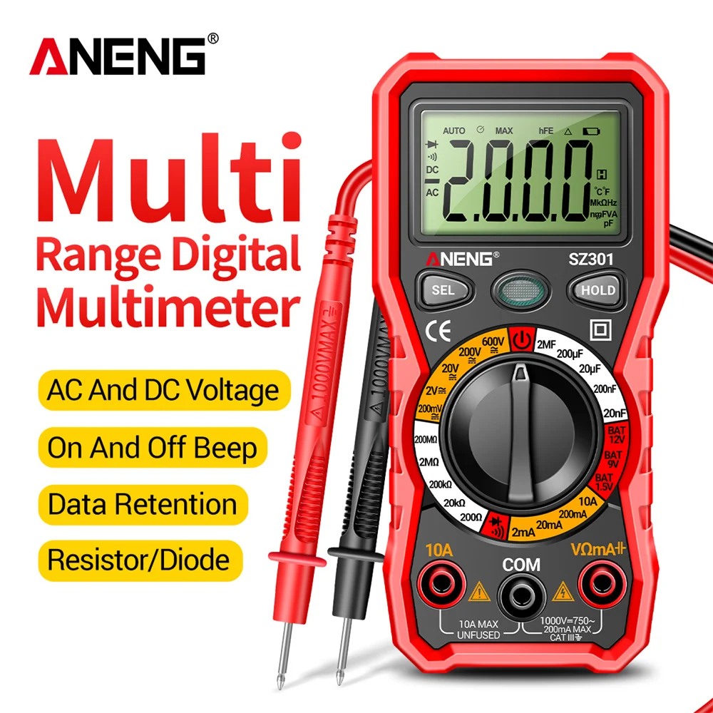 ANENG SZ301 Smart Digital Multimeter 2000 Counts Professional AC/DC Voltage Tester Ammeter Battery Powered High Precision Tools