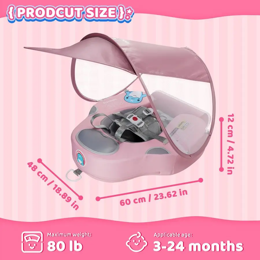 Swim Float with UV Protection Sunshade Infant Pool Float Add Tail for 324 Months