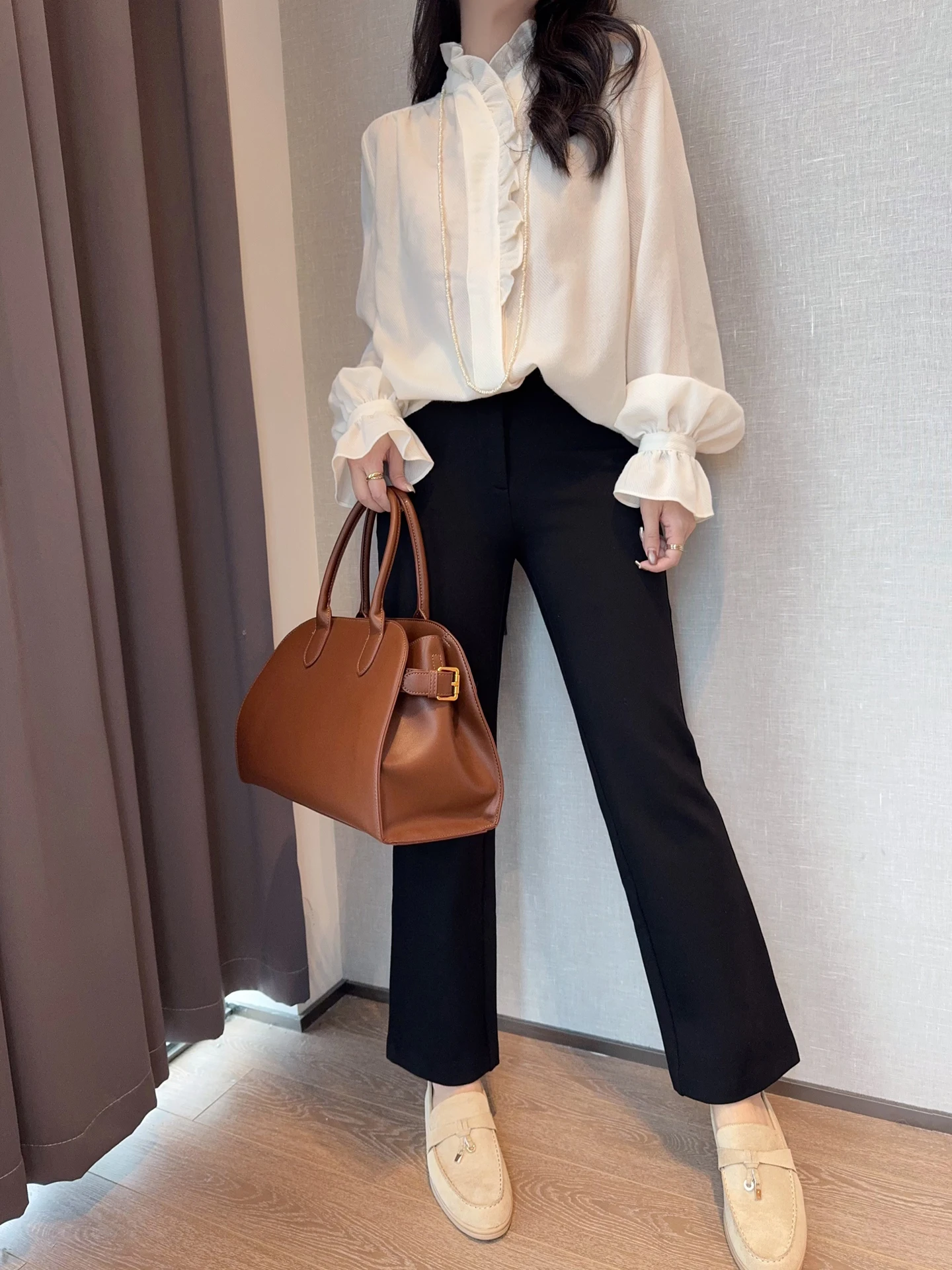

Fall Winter Commute Slimming Fce Lined Nine-Piece Pencil Pants Women's High Waist Straight Leg Casual Trousers
