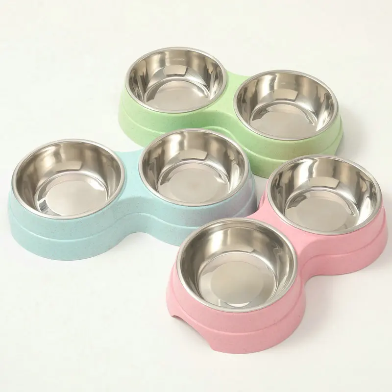 Double Pet Bowls Dog Food Water Feeder Stainless Steel Pet Drinking Dish Feeder Cat Puppy Feeding Supplies Small Dog Accessories