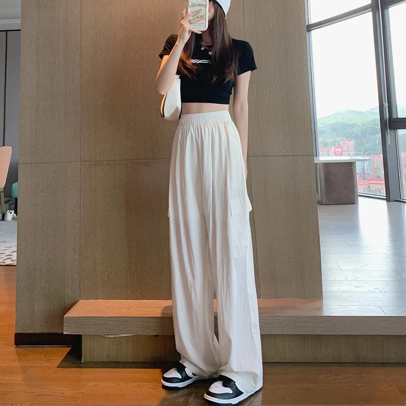 بنطلون عمل نسائي سريع الجفاف ورفيع، بنطلون صيفي واسع الساقين ذو قصة مستقيمة فضفاضة، بنطلون طويل غير رسمي بنمط جبلي.