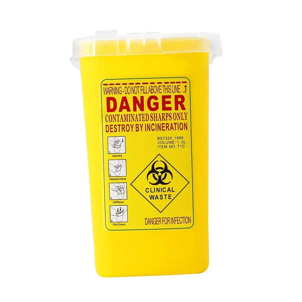 1 Quart Sharps Container Biohazard Disposal Blade Waste Bin Yellow