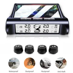 4 External Sensors Car Solar Power TPMS Tire Pressure Alarm Digital Display Auto Tester Warning Presssure Monitoring System