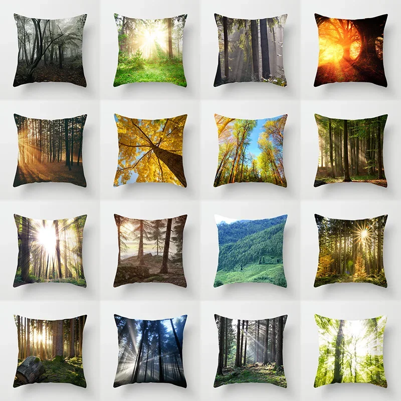 

Sunshine Forest Landscape Printed Throw Pillow Cover Sofa Decoration Car Office Seat Cushion Room Home Decor