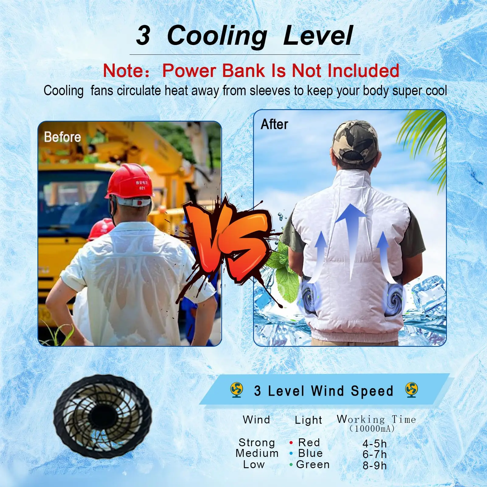 

Summer Cooling Vest For Men And Women Heat Resistant Sleeveless Workwear Cycling Fishing Running Hiking Breathable Ice Fan Vest