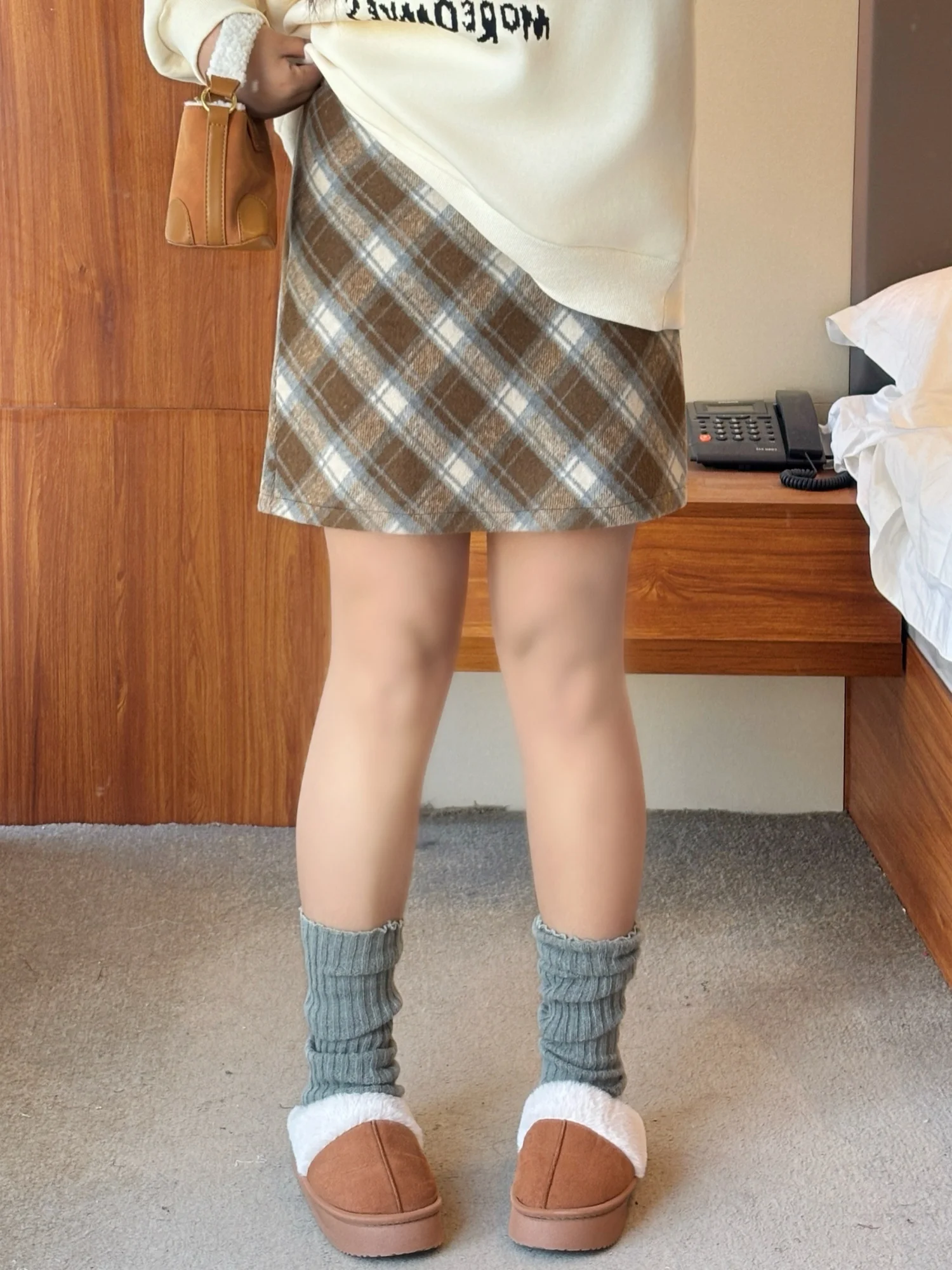ハイウエスト A ラインミニスカートプラスサイズの女性のためのチェック柄ラップボディコンショートスカート痩身ヴィンテージスカート冬新到着