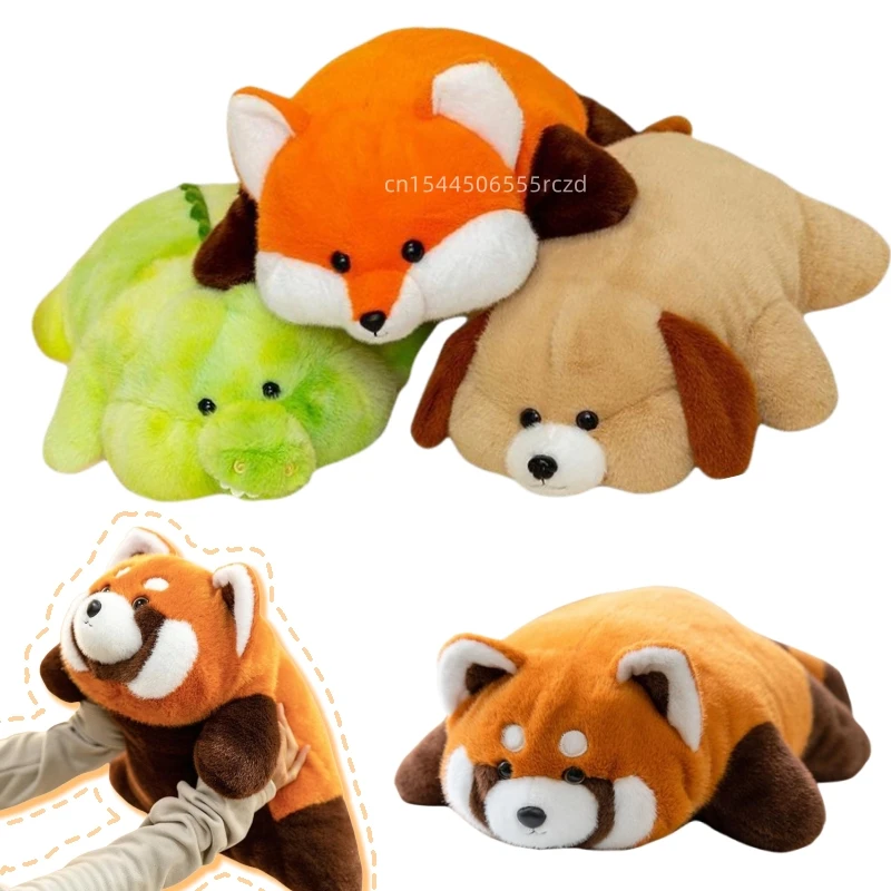 

45cm Soft Fat Cartoon Animal Plush Doll Pillow Lying Raccoon Fox Cat Dog Kola Crocodile Animal Stuffed Home Decor Gift For Kids