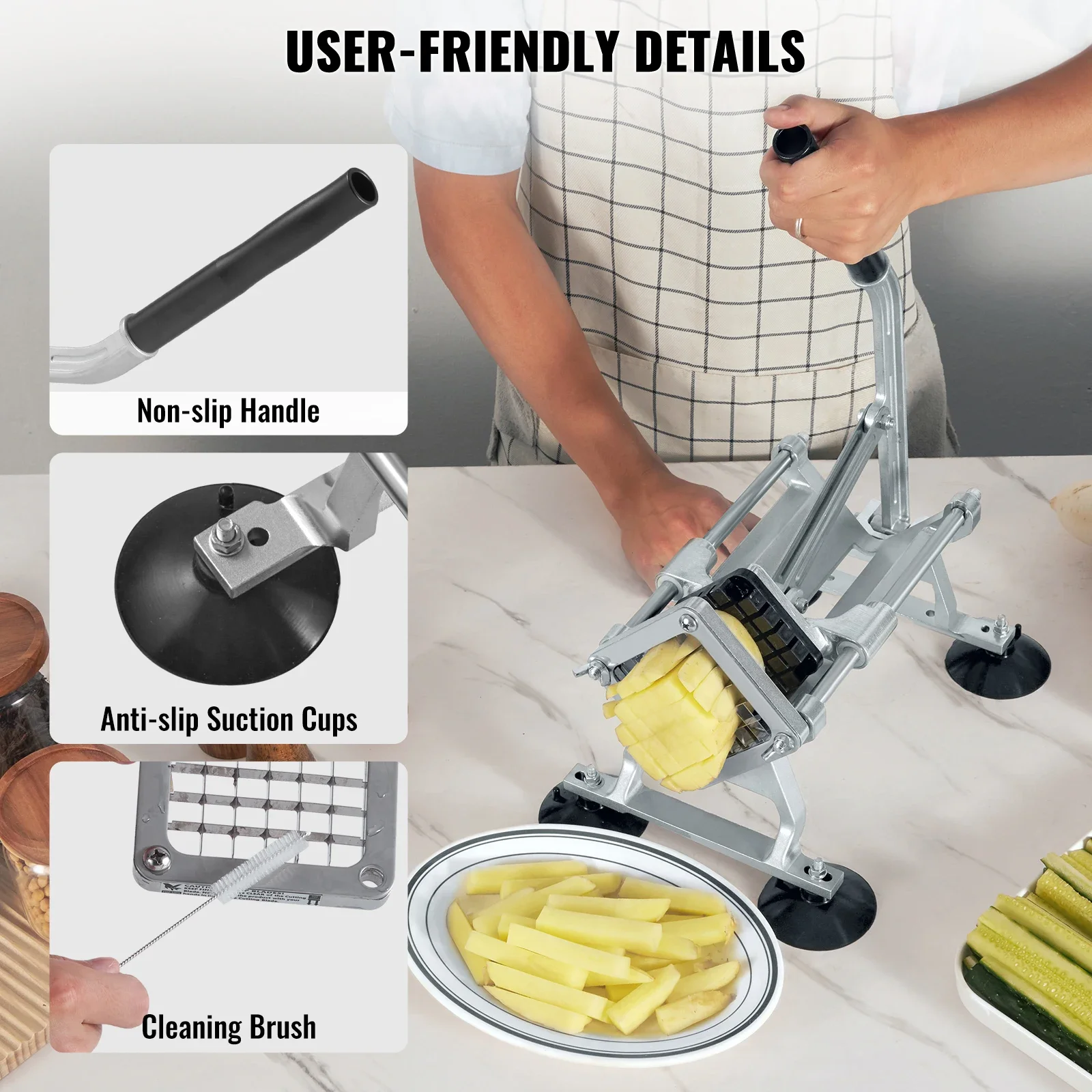 VEVOR French Fry Cutter Potato Slicer with 1/2-Inch and 3/8-Inch Stainless Steel Blades Manual Potato Cutter Chopper