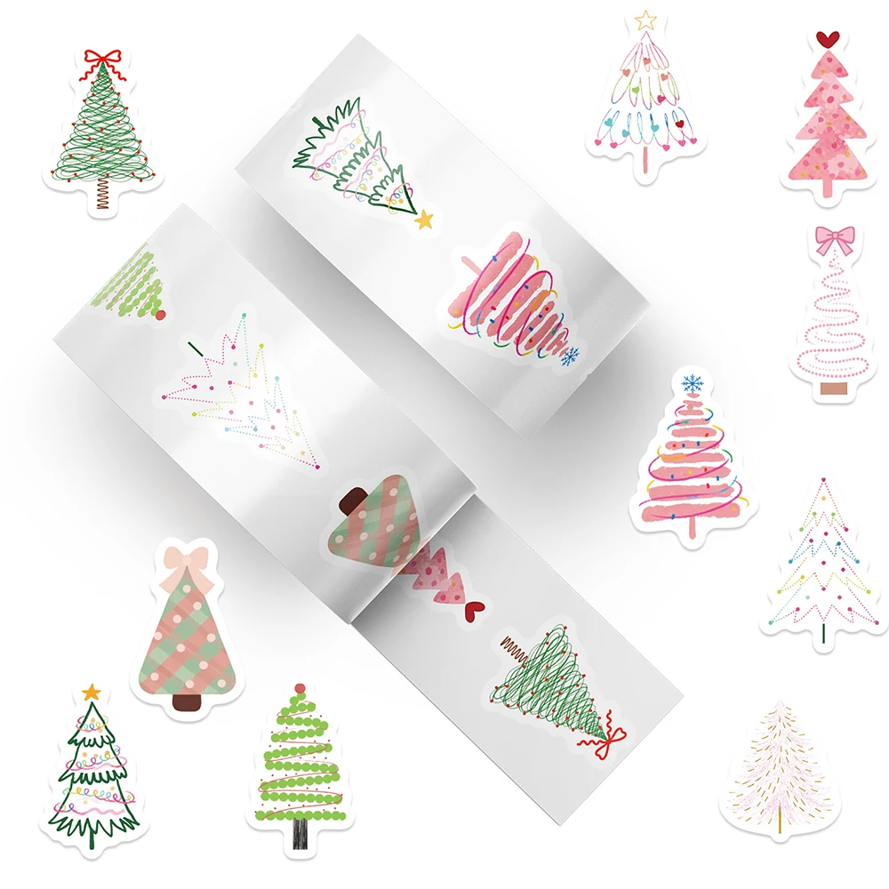 500pcs/roll Cute Creative Christmas Tree Sealing Stickers Cartoon Graffiti Sticker Notebook Luggage Phone Waterproof Decals Pack