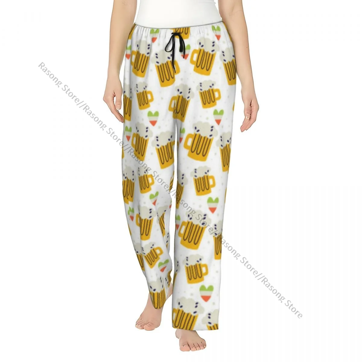 

Pajama Pants for Women Saint Patrick Day Beer Irish Background Sleep Bottoms Home Loungewear