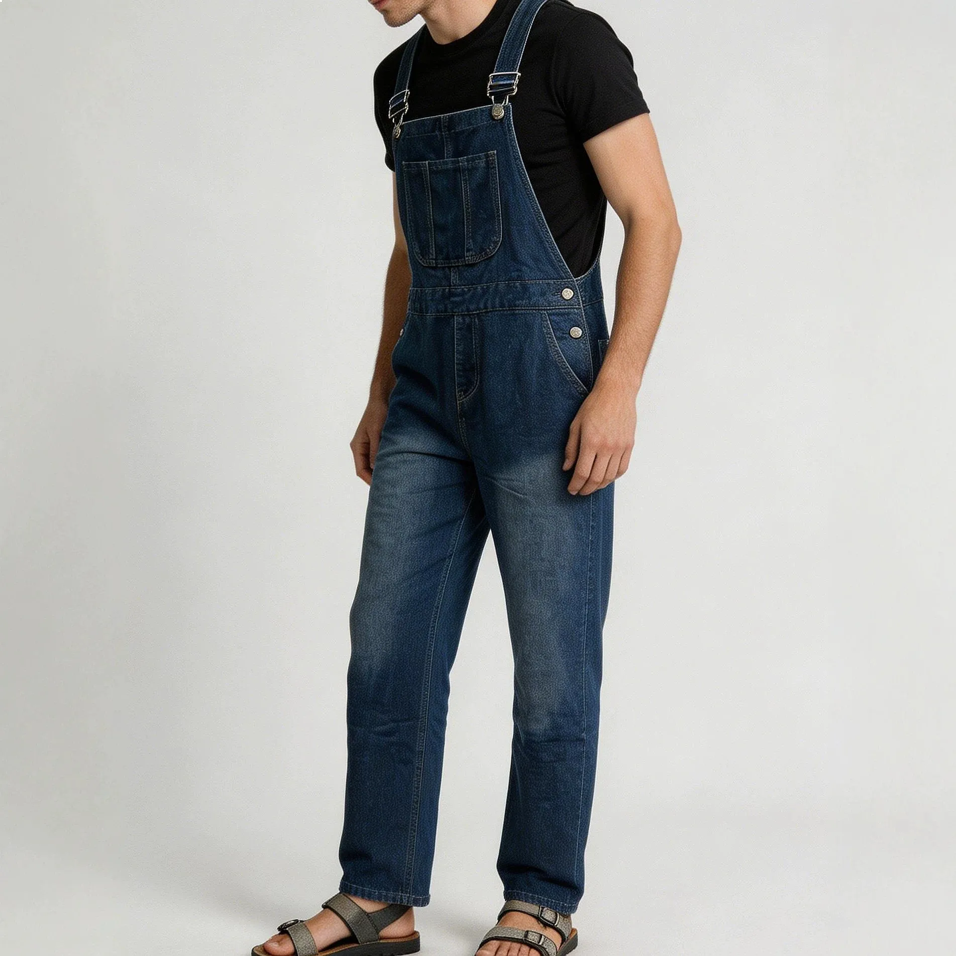 Retro Spring Summer Denim Overalls Jumpsuit for Men Long Bib Pants Classic Solid Vintage Male Jeans