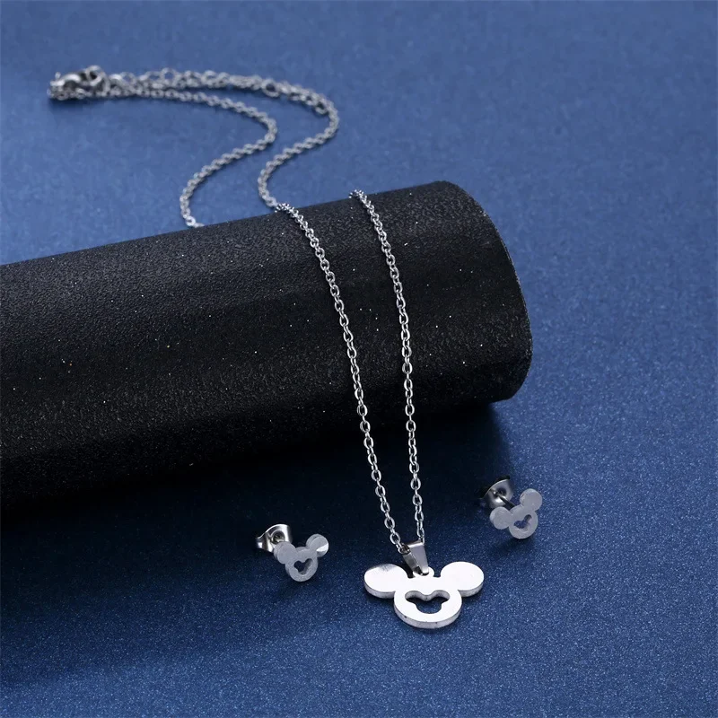 مجموعة مجوهرات بسيطة من الفولاذ المقاوم للصدأ ميكي ماوس وقلادات وأقراط للنساء والفتيات وإكسسوارات يومية وهدايا مجوهرات #4