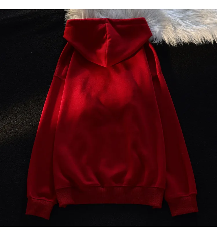 American three-dimensional plush hooded sweater women's autumn and winter loose embroidery little ghost demon flocking coat