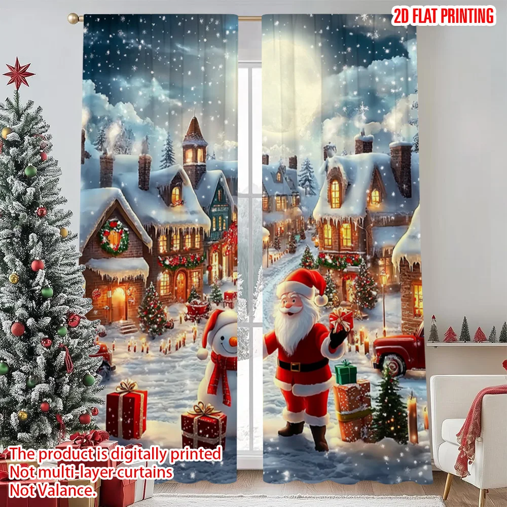 

2pcs 2D flat printing Christmas Window Drapes Father Christmas11 Versatile Fabric Without Electricity Festive Holiday Perfect