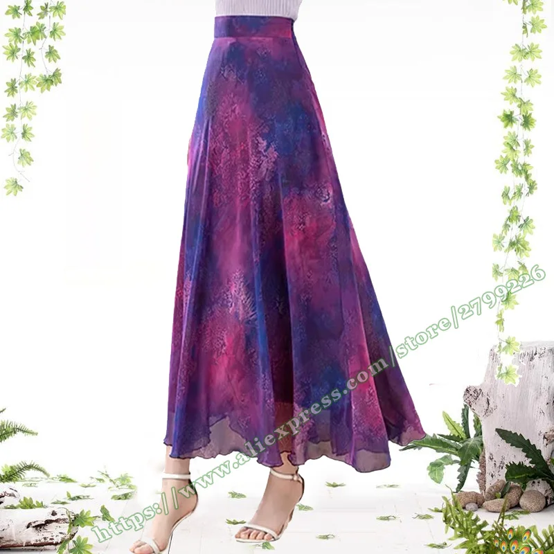 2026 Plus Size Summer Chiffon Big Flower Women's Long print Skirt Women Social large size 5XL 6XL 7XL Maxi skirts womens