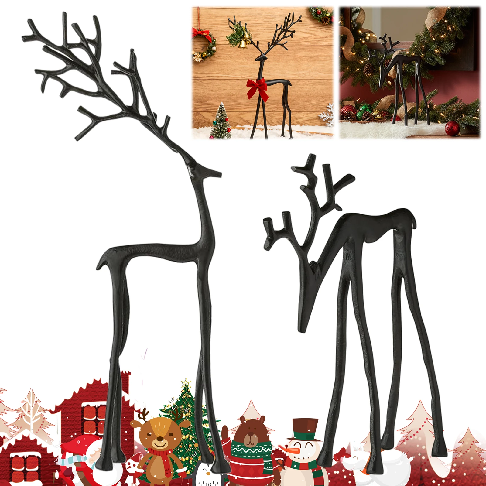 تماثيل الرنة السوداء التماثيل الحديثة عيد الميلاد عيد الميلاد الرنة النحت لغرفة المعيشة غرفة نوم مكتب ديكور المنزل