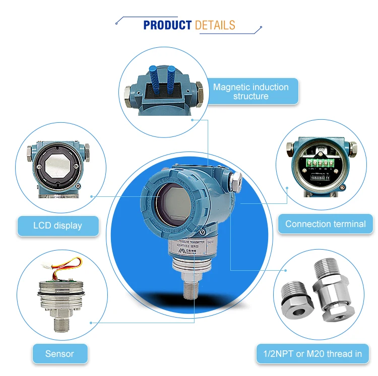 High-Precision Gauge Absolute Pressure Transmitter Vertical Mounting IP67 Explosion-Proof CE HART 50ms