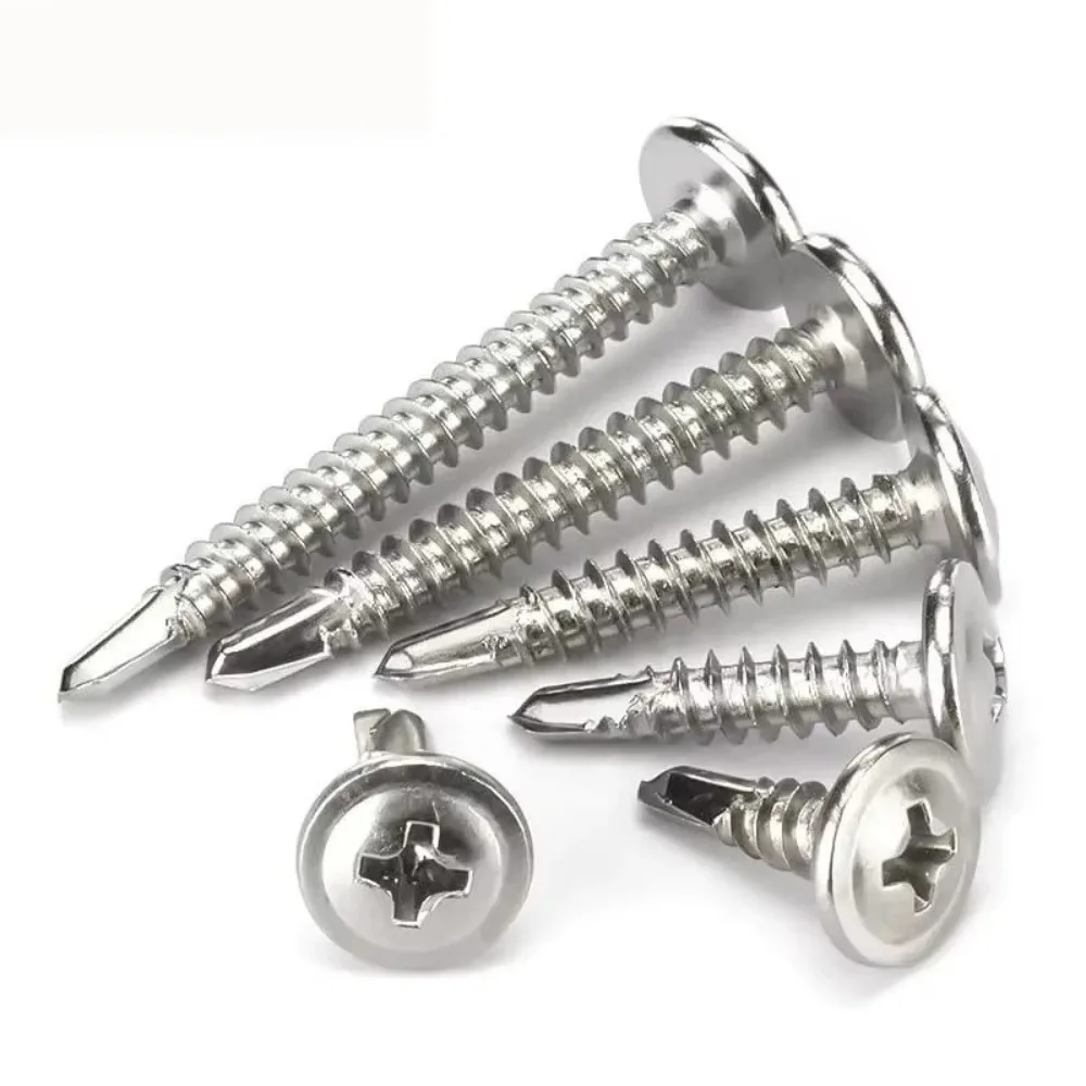 50PCS Stainless Steel Self Tapping Screws Flat Head Round Washer Self Drilling Screws Cross Phillips High-Strength Metal Screws