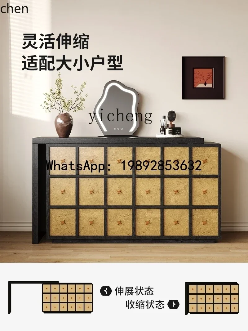 H1   dresser retro wind bucket cabinet integrated  retractable solid wood makeup table bedside storage cabinet